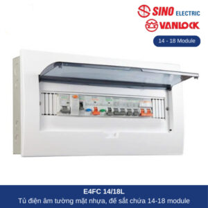 Tủ điện âm tường SINO - E4M và E4MS 14/18L nắp khói trong, đế sắt