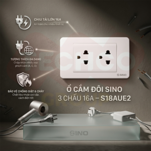 Ổ cắm đôi SINO 3 chấu kiểu X 16A - Mã S18AUE2D