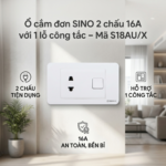Ổ cắm đơn SINO 2 chấu 16A với 1 lỗ công tắc - Mã S18AU/X